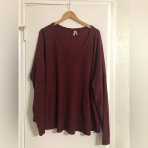 3X Maroon Waffle-knit Long Sleeve Shirt